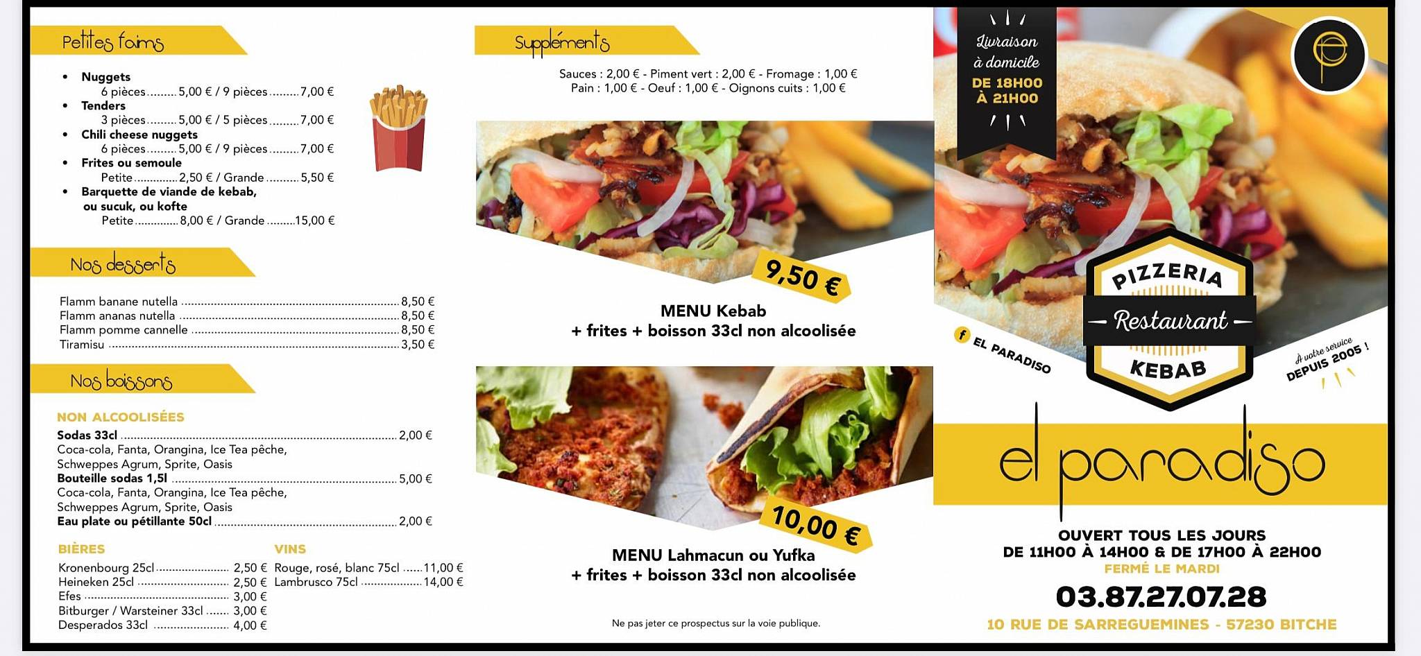 Menu de El Paradiso