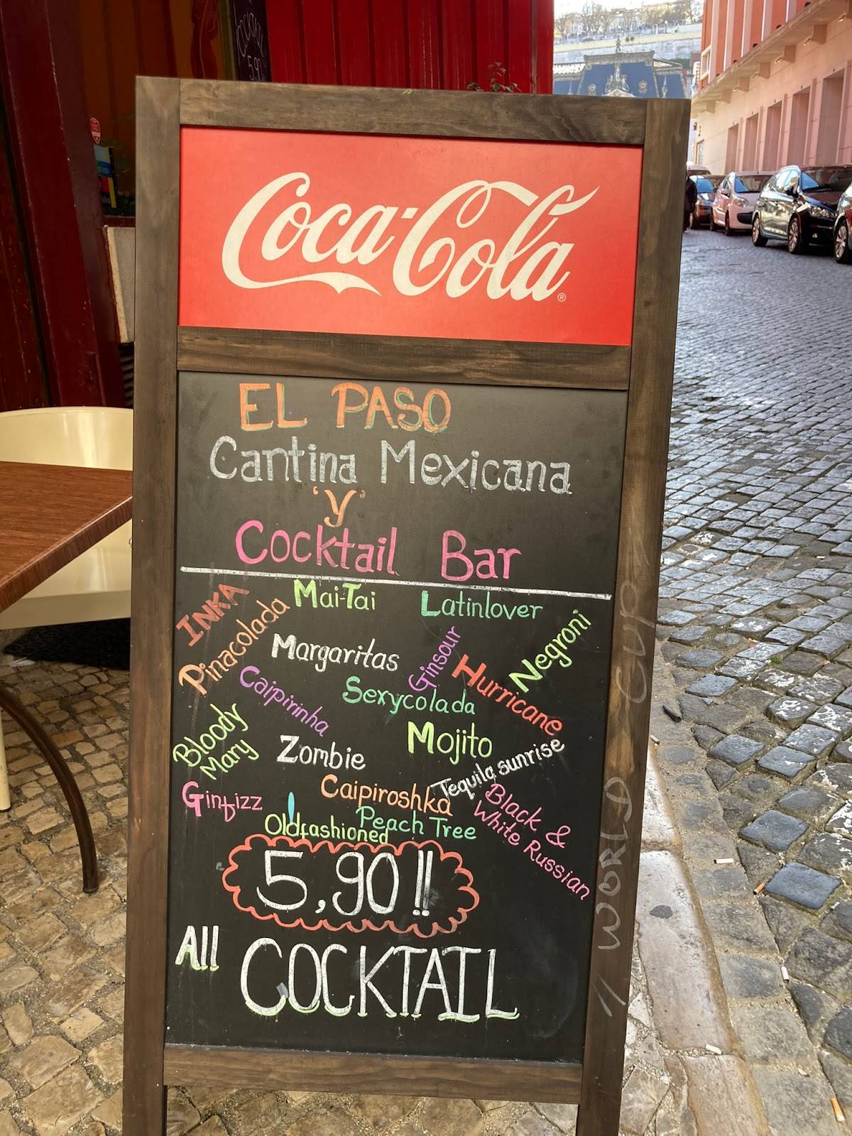 Menu at El Paso Cantina Mexicana y Cocktail Bar, Lisbon