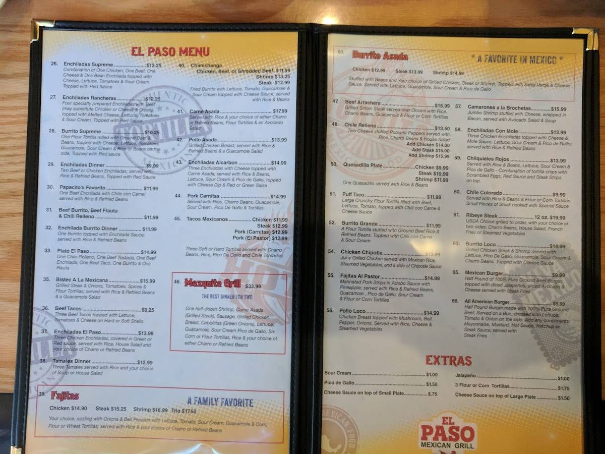 Menu at El Paso pub & bar, Raceland