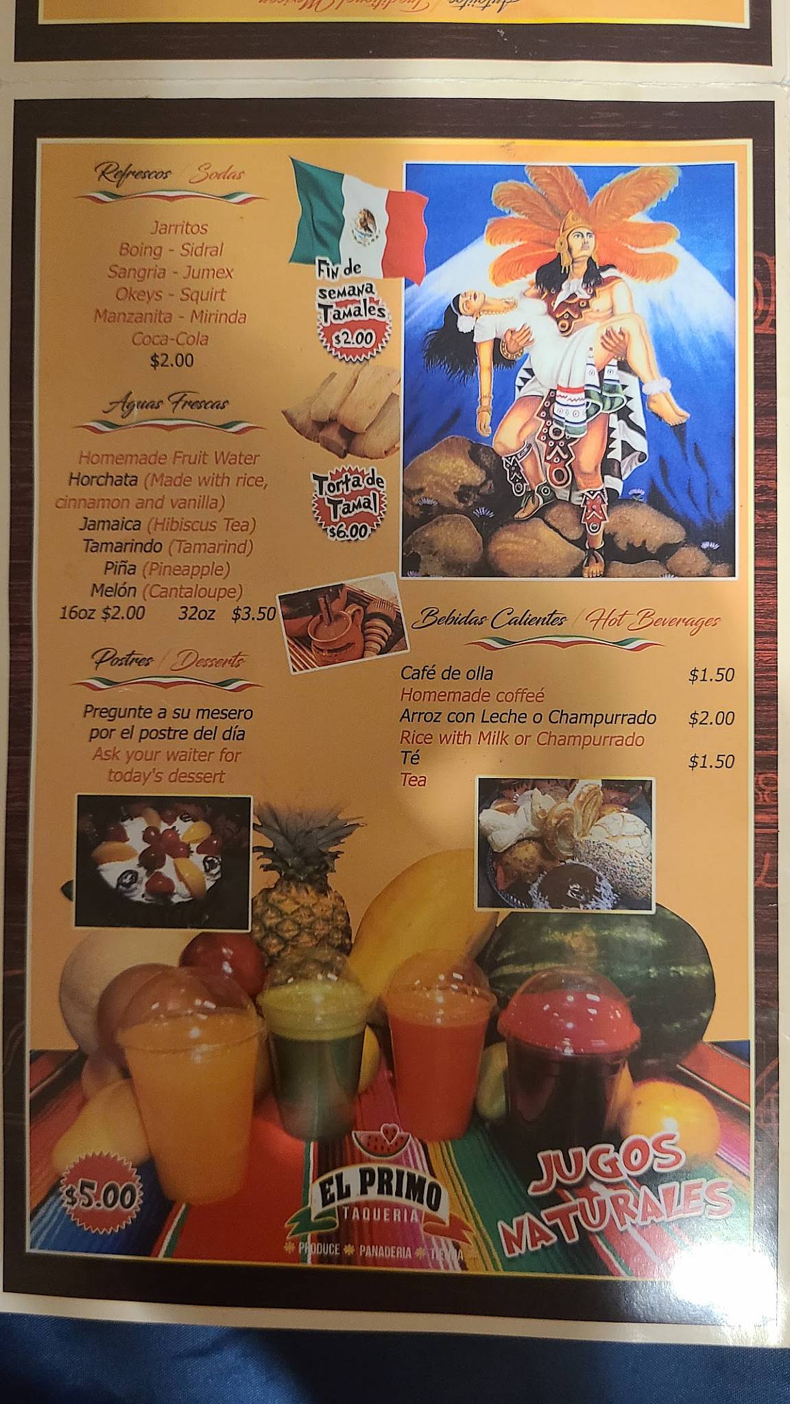 Menu at El Primo Produce restaurant, Norristown