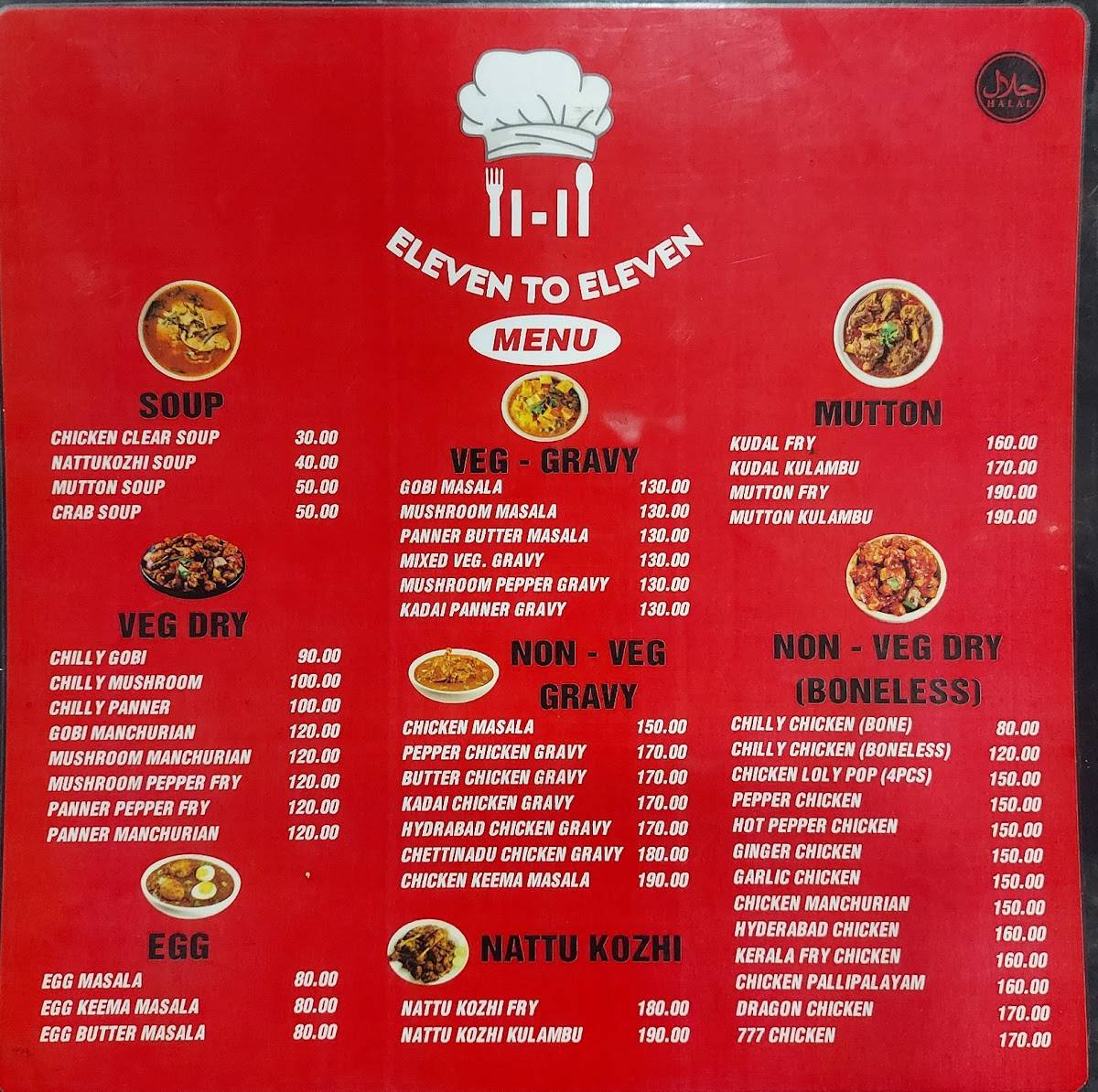 Eleven to eleven hotel menu