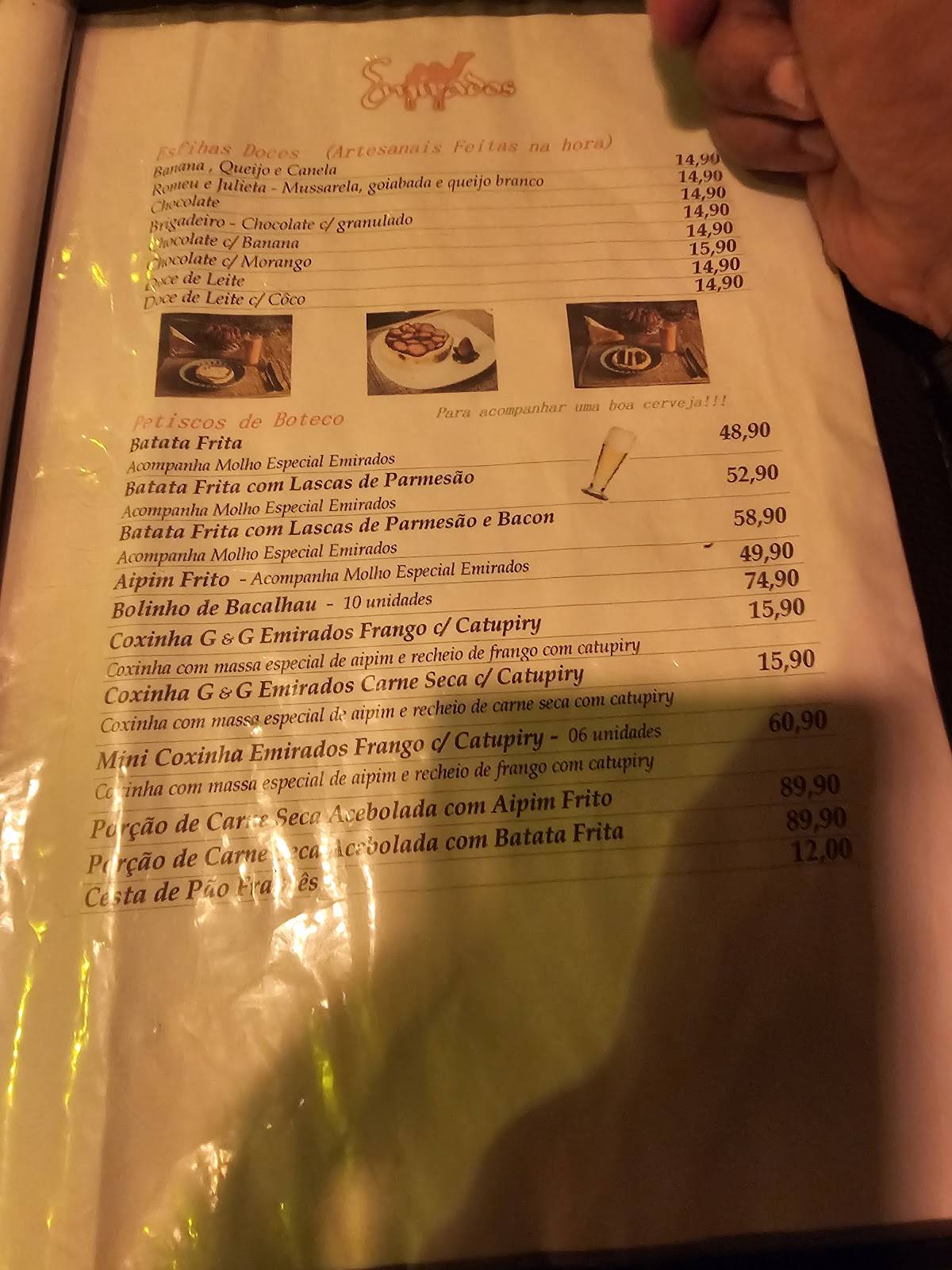 Emirados Esfiharia (Paraty RJ) cardápio