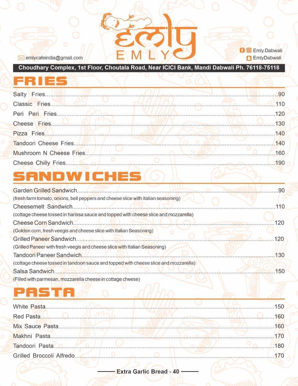 Emly Dabwali - Best Restaurants In Mandi Dabwali, Best Fast food Restaurants in Mandi Dabwali menu