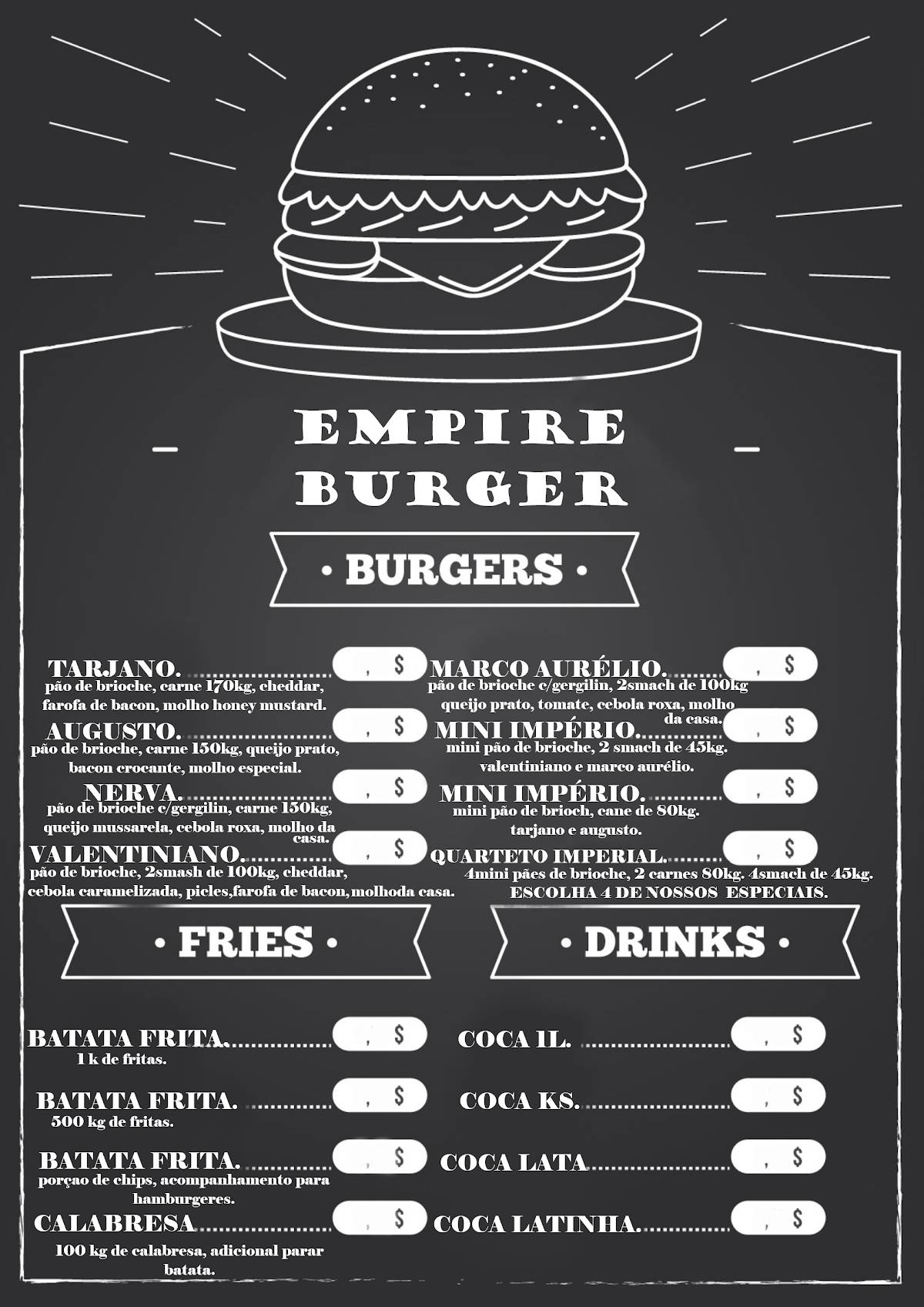 Empire Burger cardápio