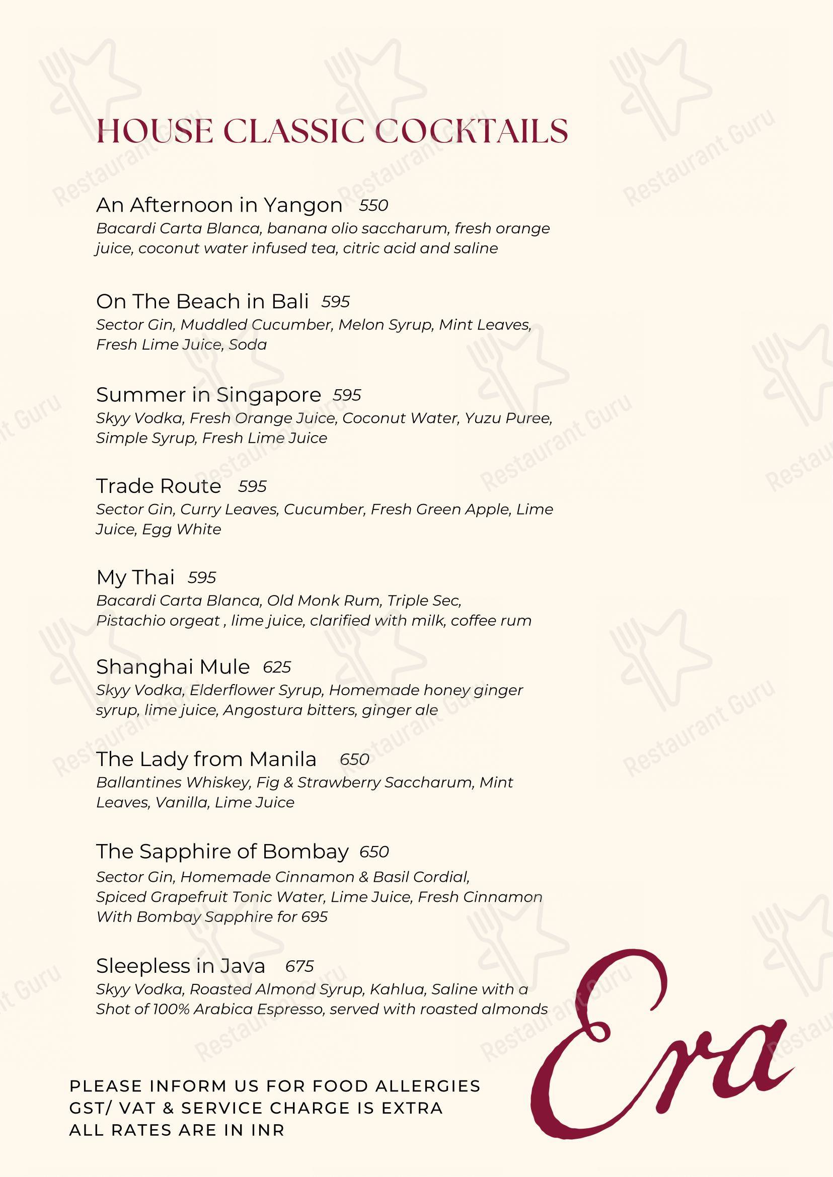 Menu for Era in Mumbai