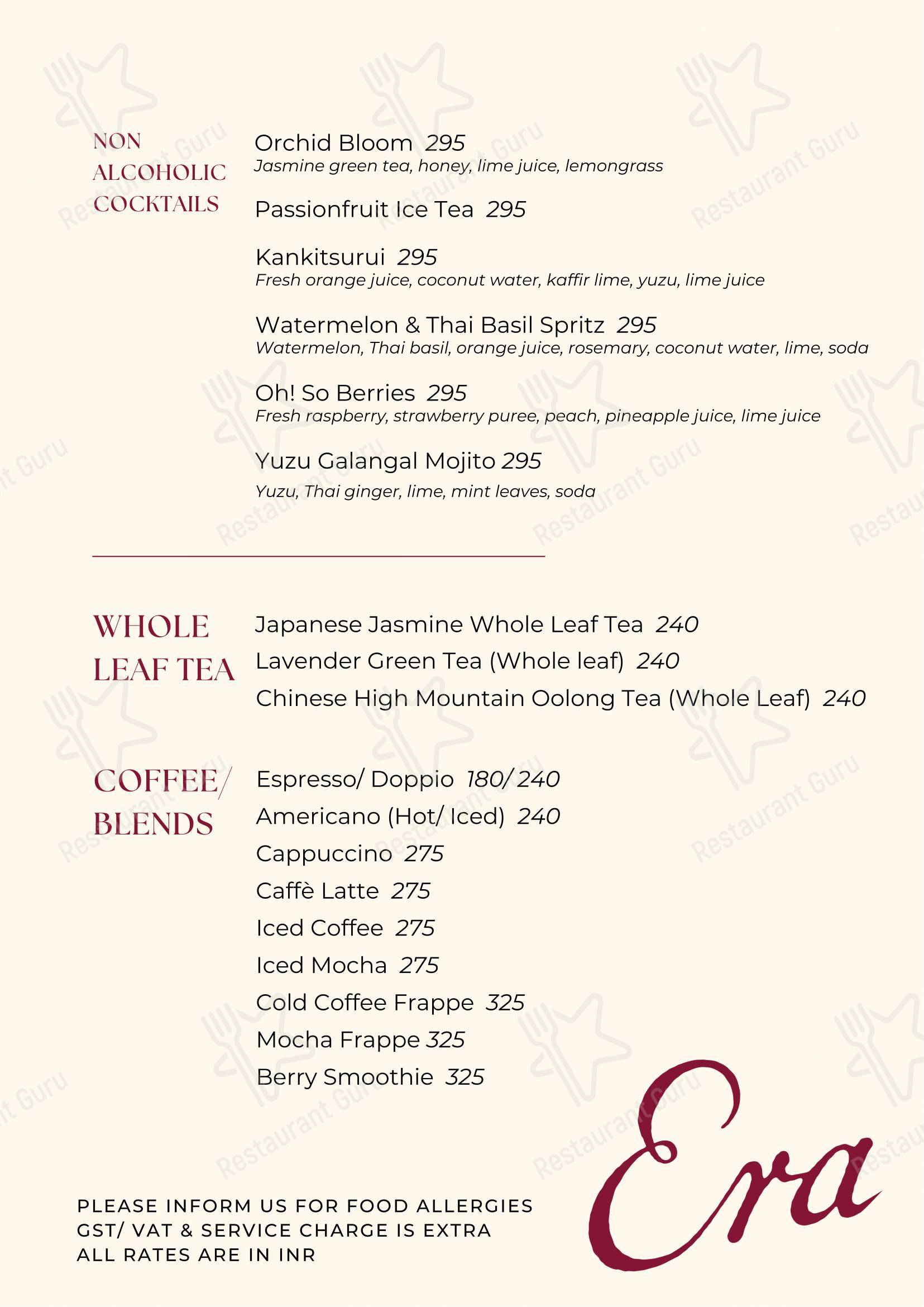 Menu for the Era pub & bar