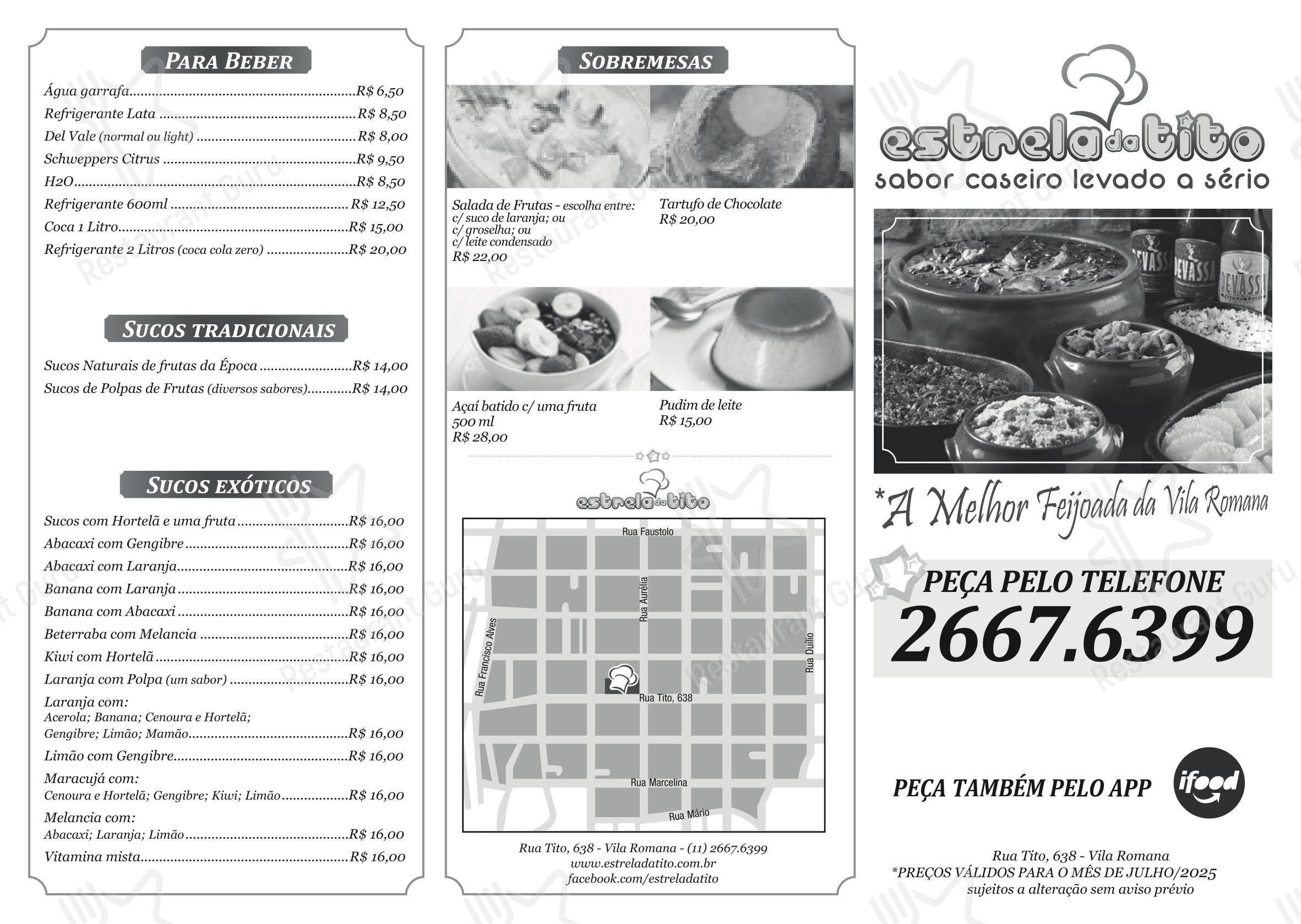 Menu para Estrela da Tito restaurante