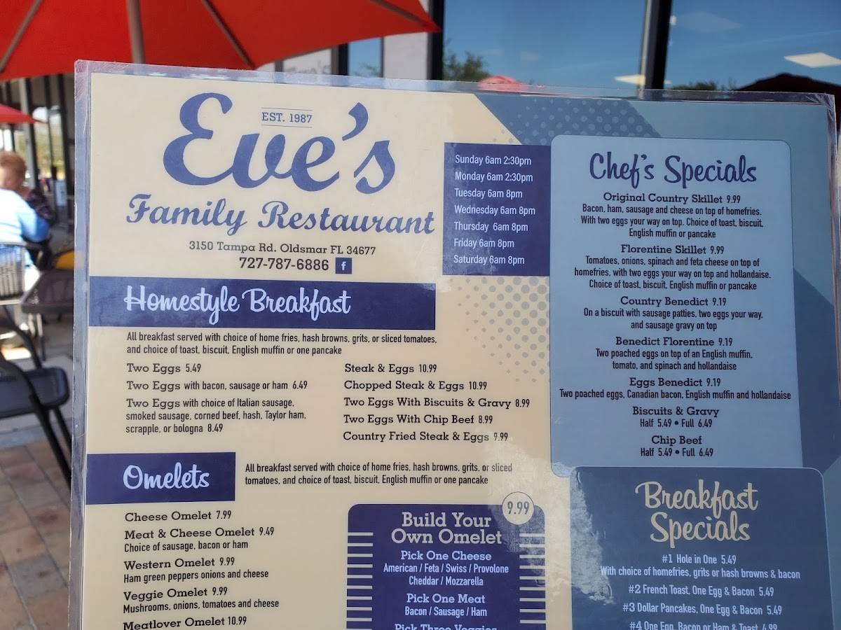 Menu at Eve's Family Restaurant, Oldsmar