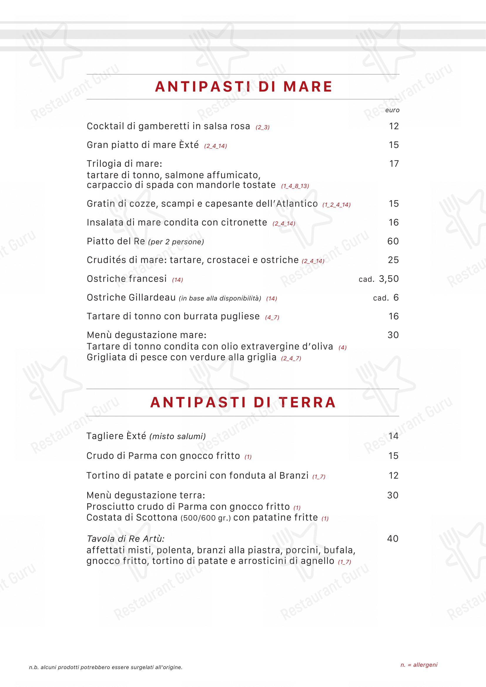 Menu per Extè ristorante