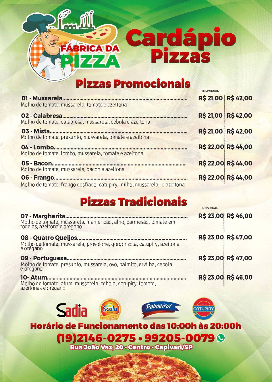 Fabrica da Pizza cardápio