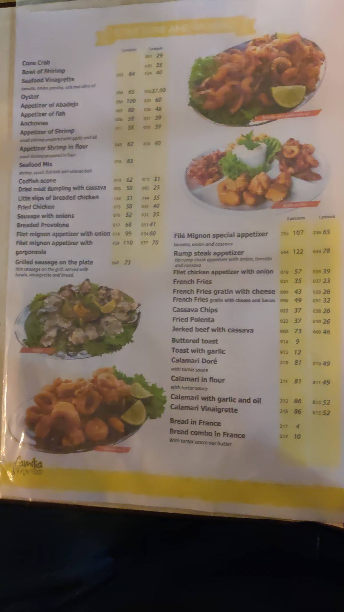 Família Restaurante cardápio