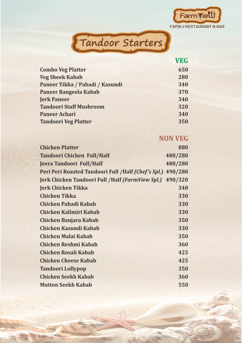 Farm View Family Restaurant & Bar menu