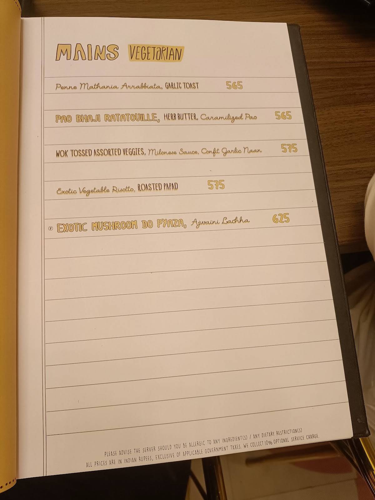 Farzi Cafe, Bhopal menu