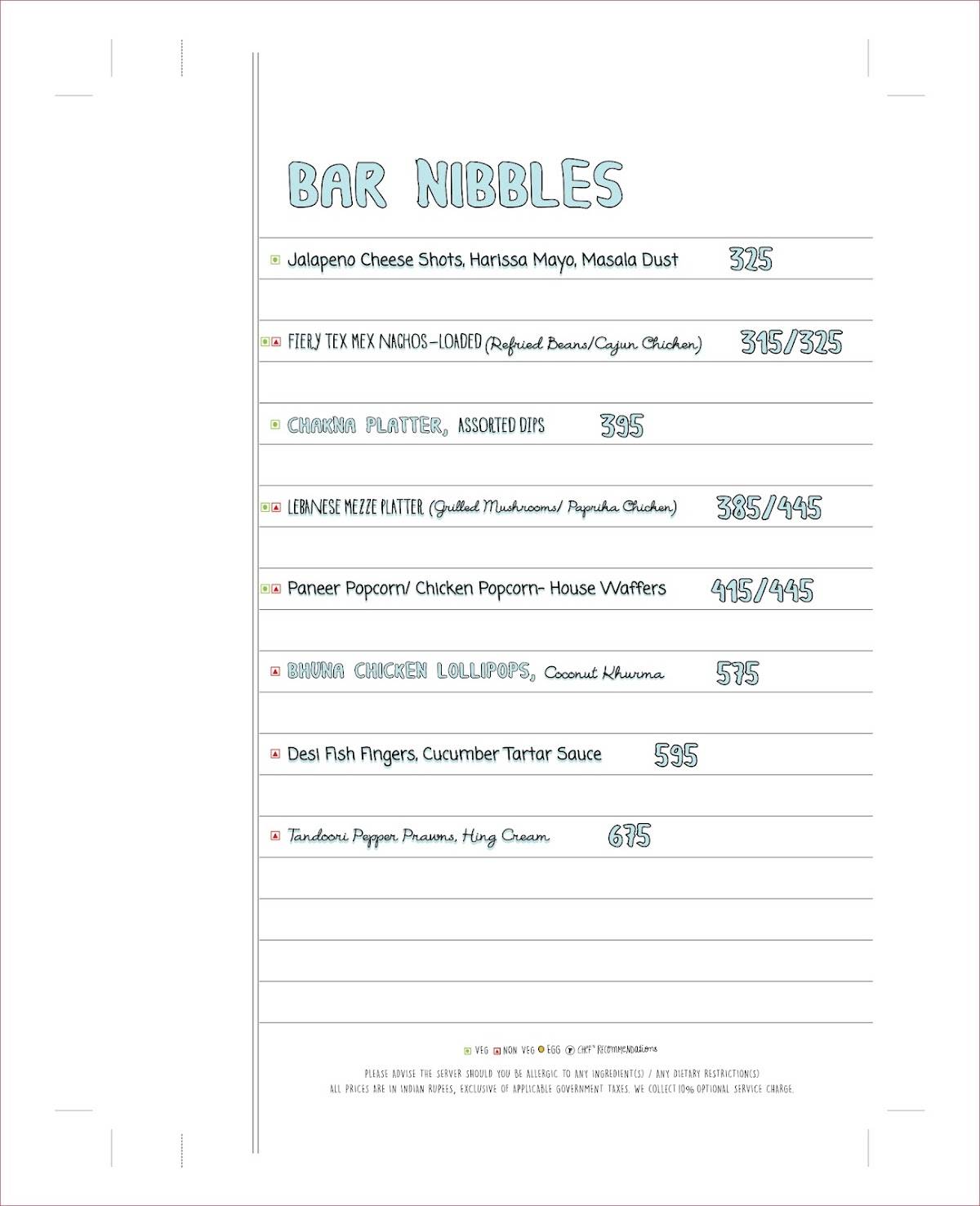 Farzi Cafe, Bhopal menu