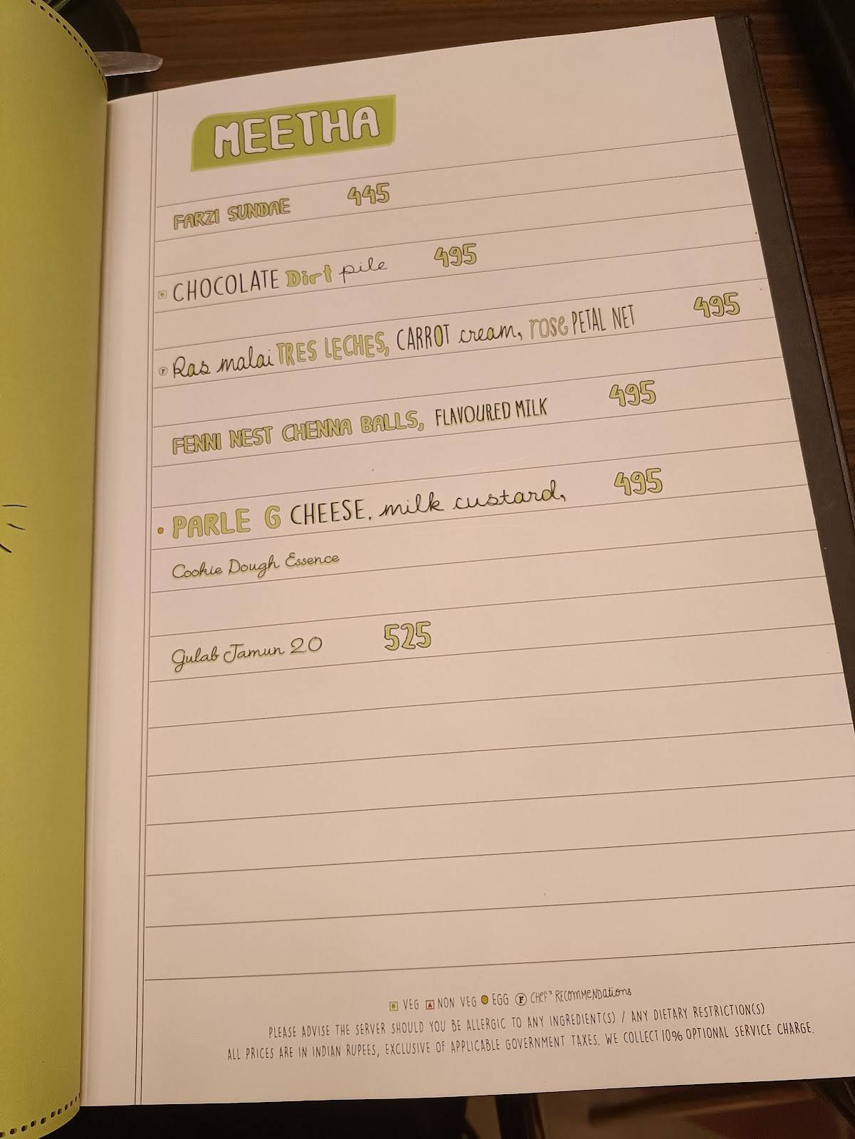 Farzi Cafe, Bhopal menu