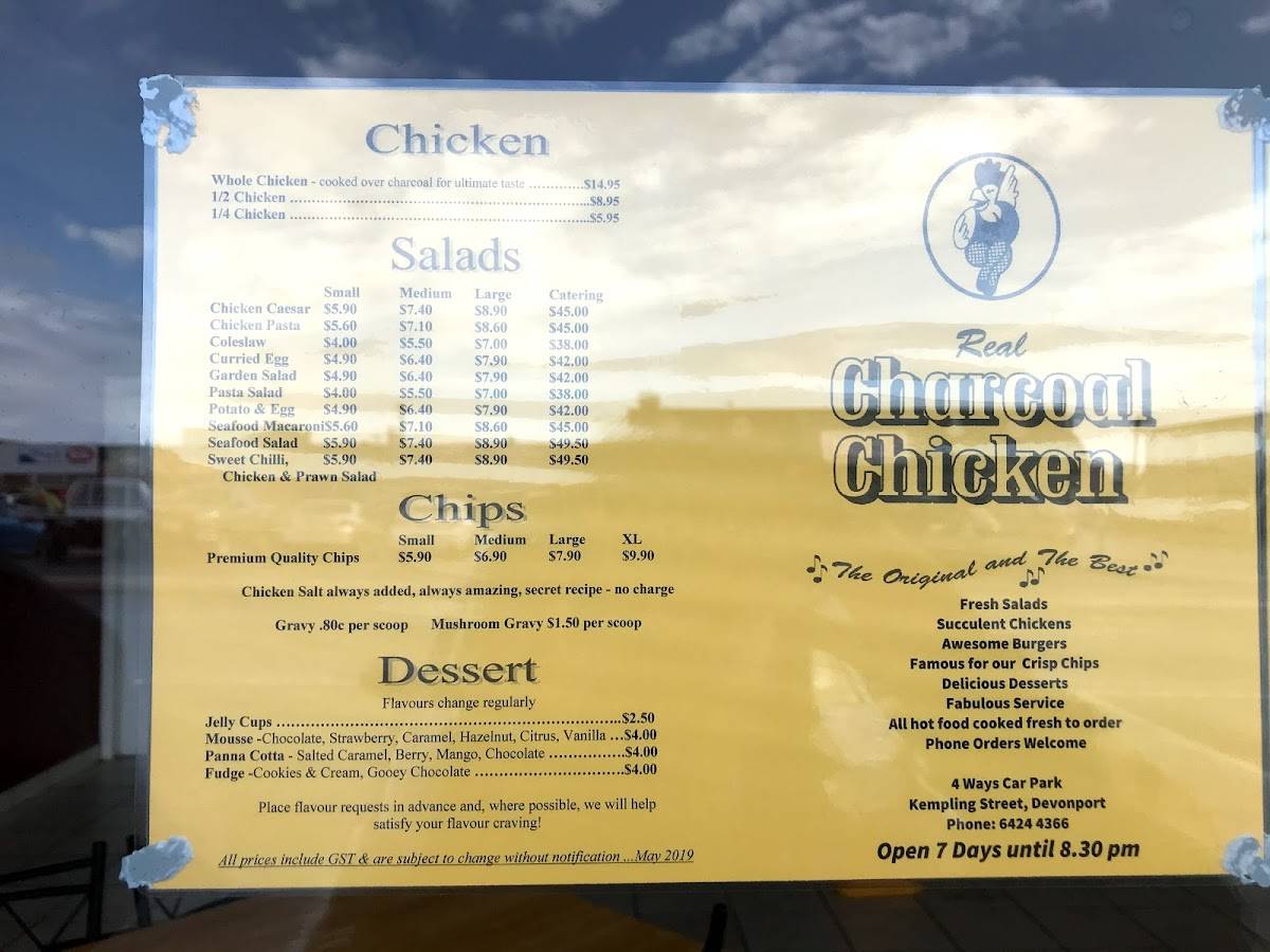Menu at Charcoal Chicken Devonport fast food, Devonport