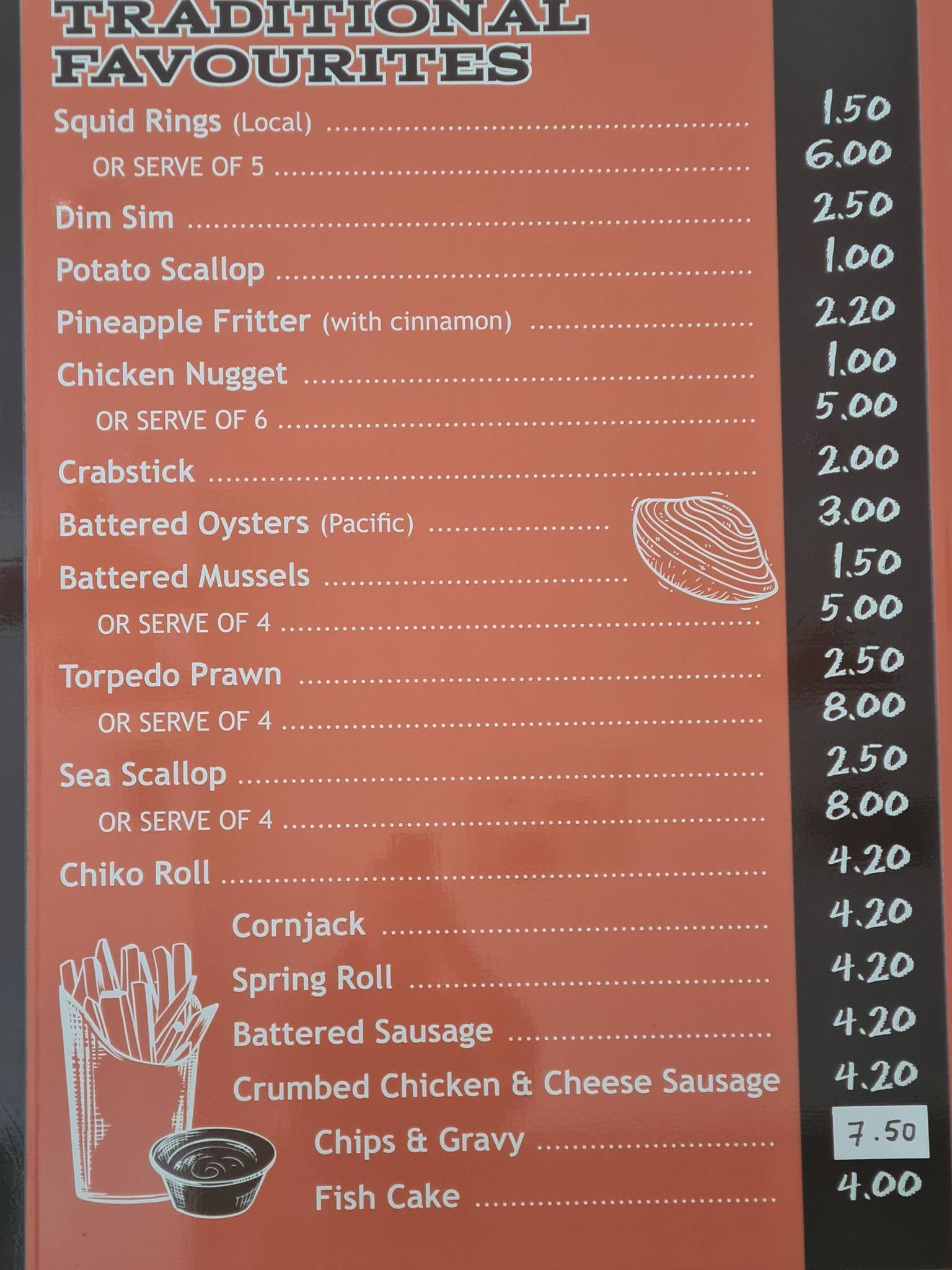Menu at Cod Rocks fast food, Busselton