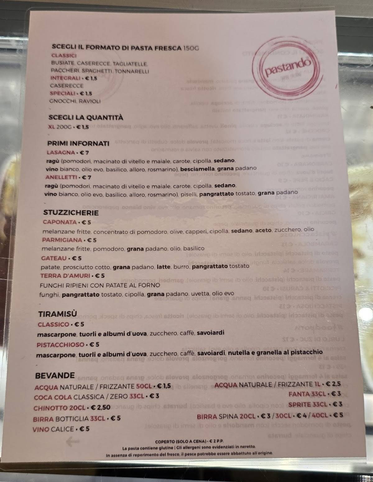 Menu di Pastando 