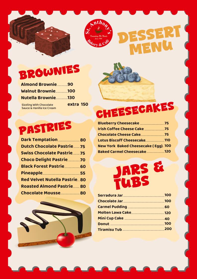 St. Anthony's Bakery menu