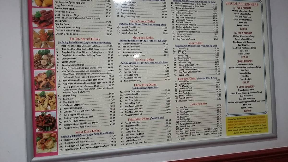 Menu at Tip Top fast food, Dundee