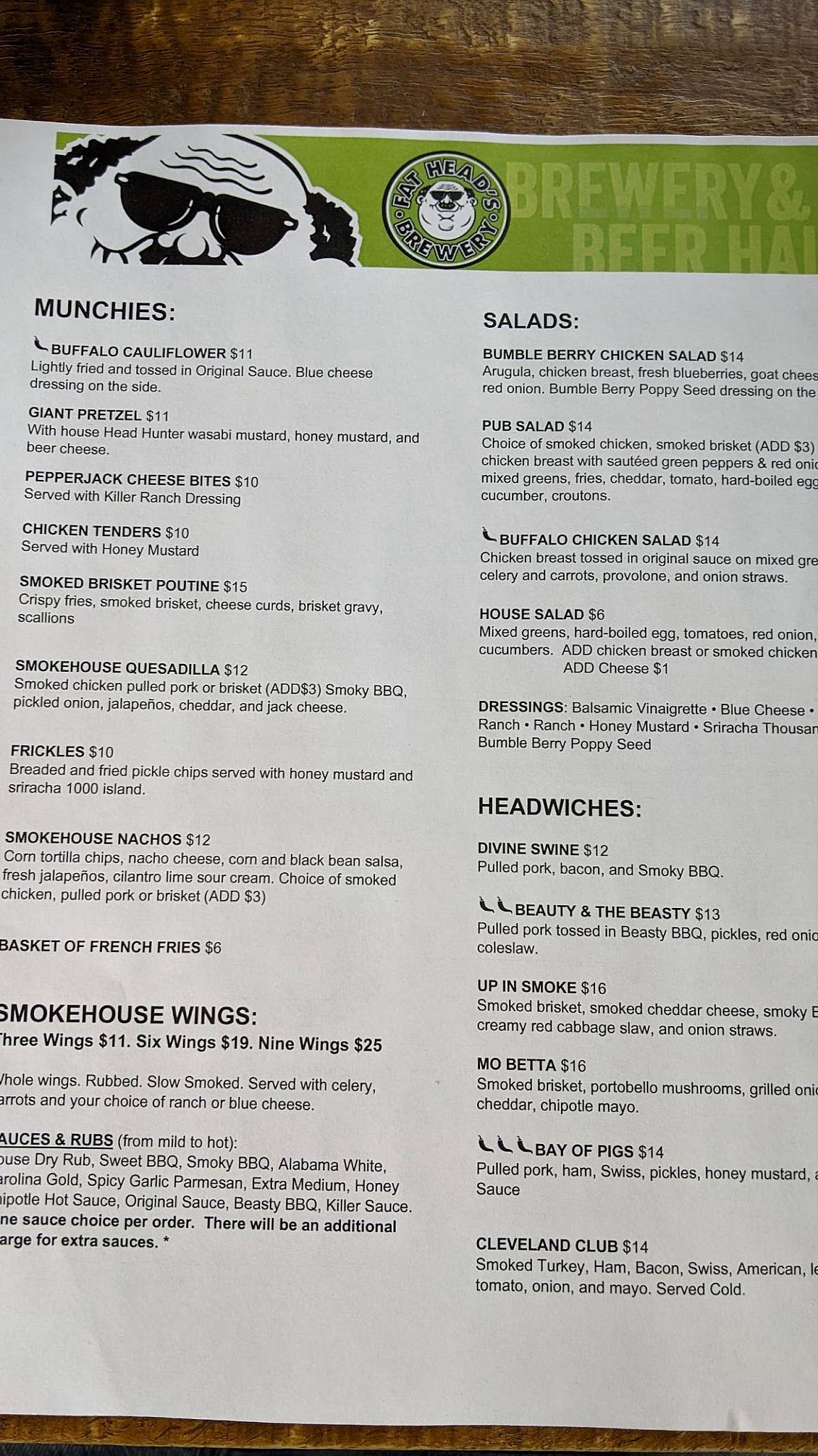 Menu at Fat Head's Brewery restaurant, Middleburg Heights