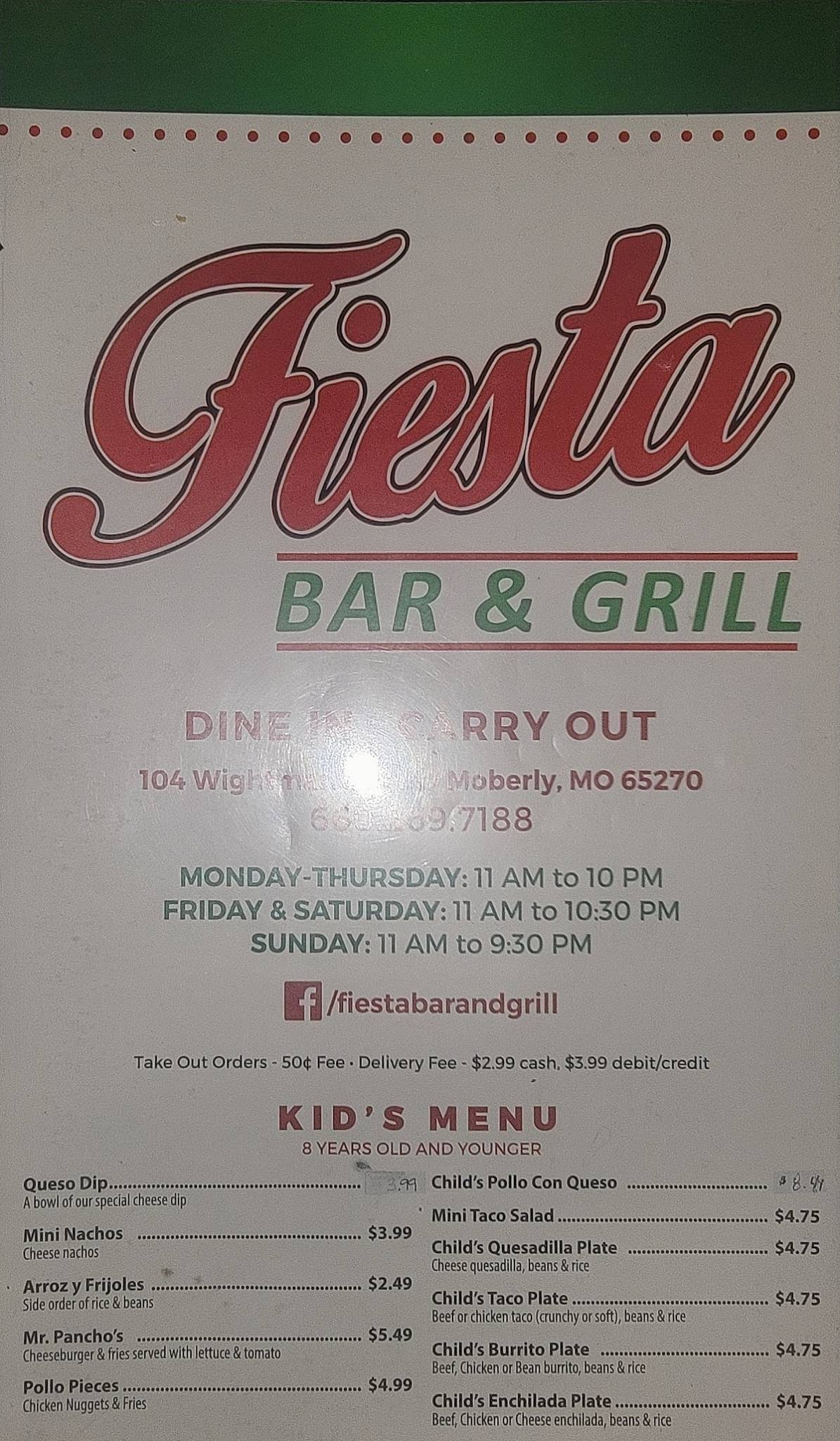 Menu at Fiesta Bar & Grill, Moberly