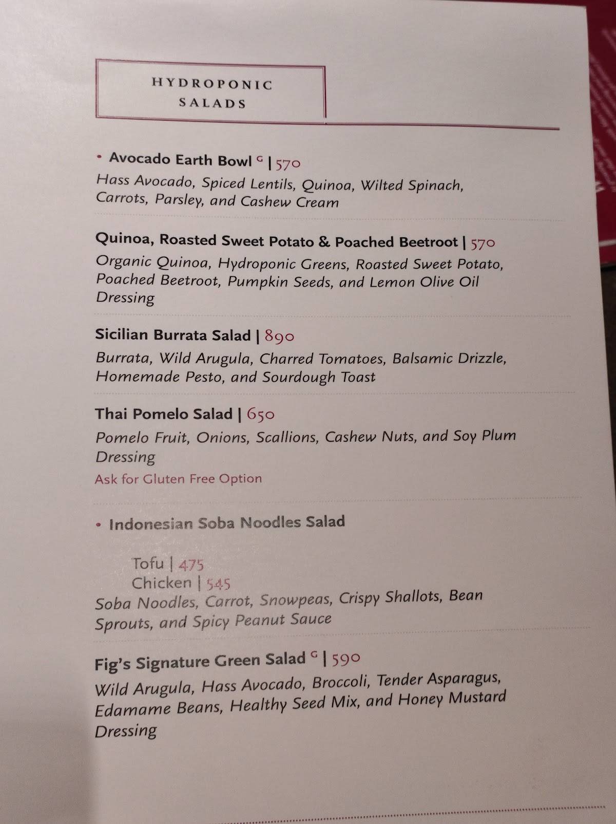 Menu at Fig at Malcha, New Delhi, 3/48, Malcha Marg, Market, Dharam Marg