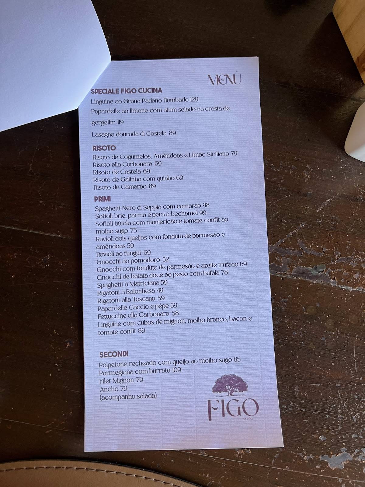 Figo Cucina cardápio