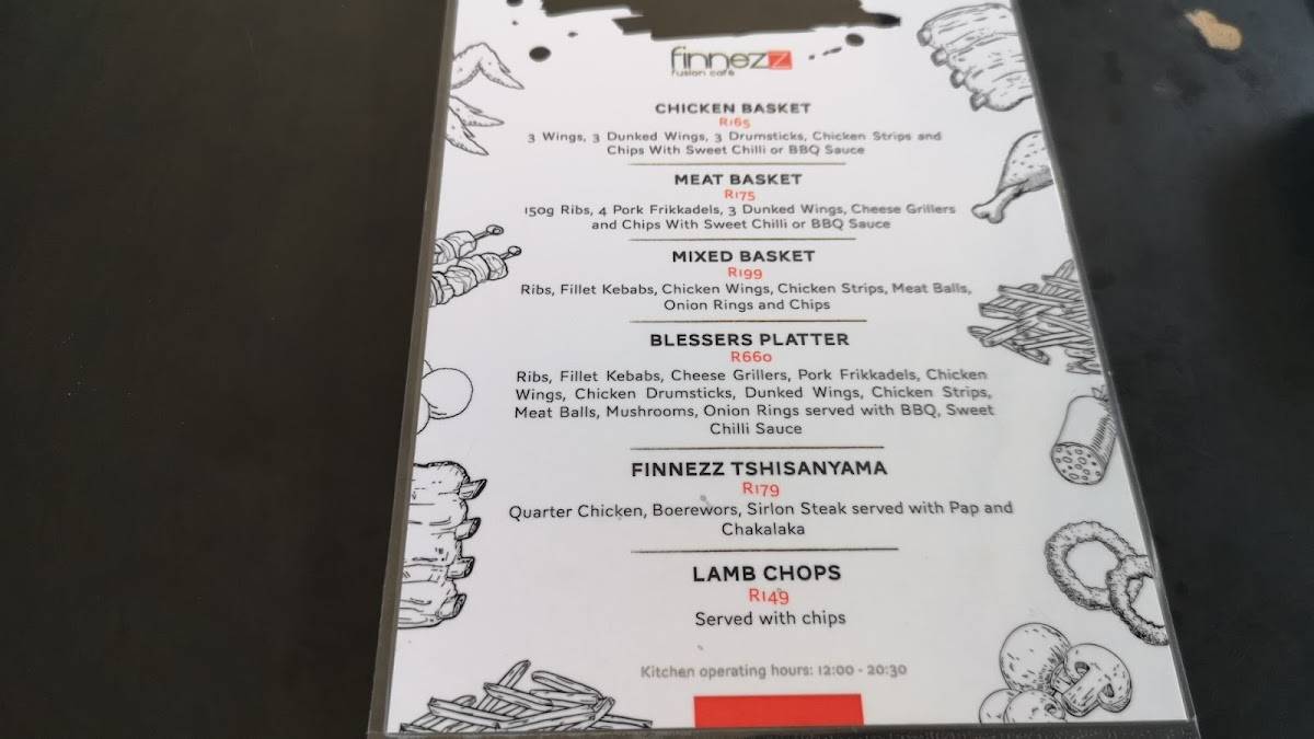 Menu at Finnezz Restaurant & Cocktail Cafe, Port Elizabeth, 7 Oakworth Road