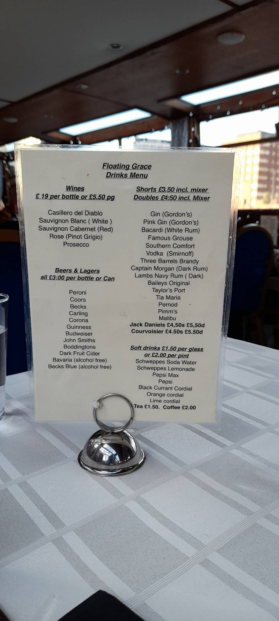 Menu at Floating Grace restaurant, Liverpool