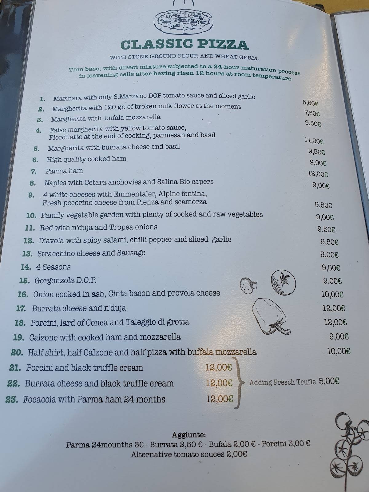 Menu au Pizzeria Antica Porta, Florence