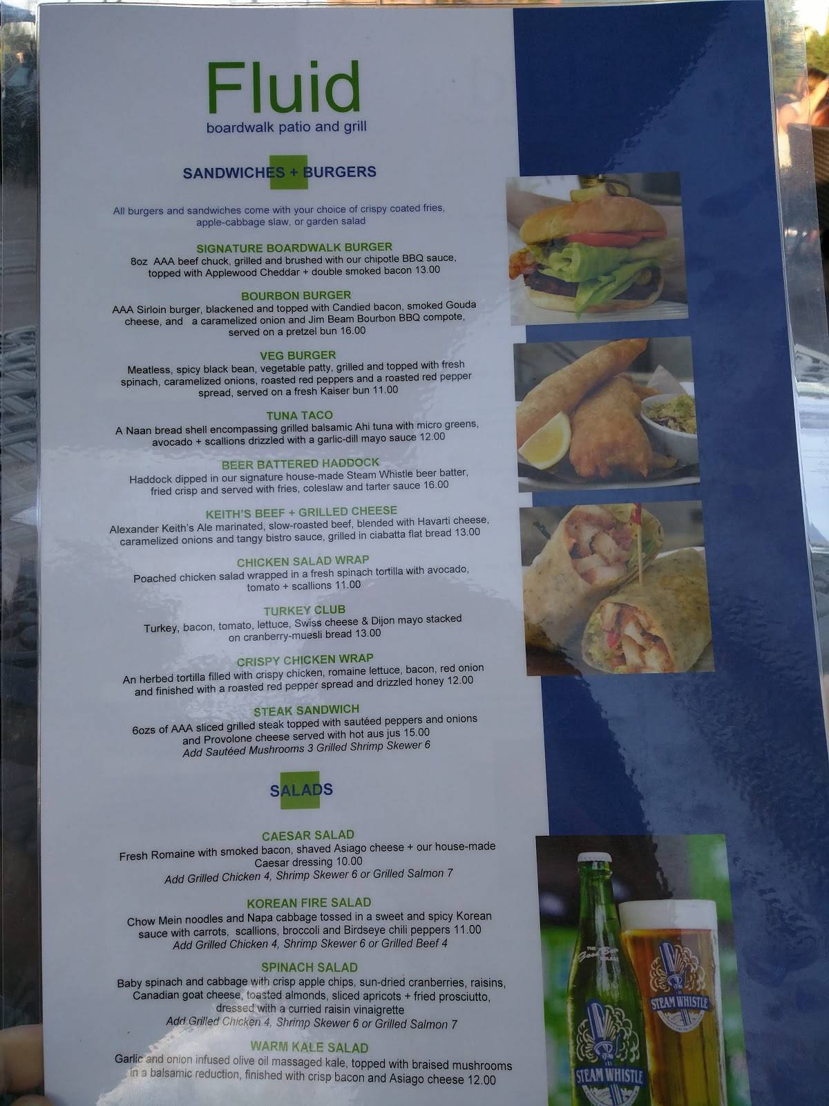Menu at Fluid Boardwalk Patio and Grill pub & bar, Sault Ste. Marie