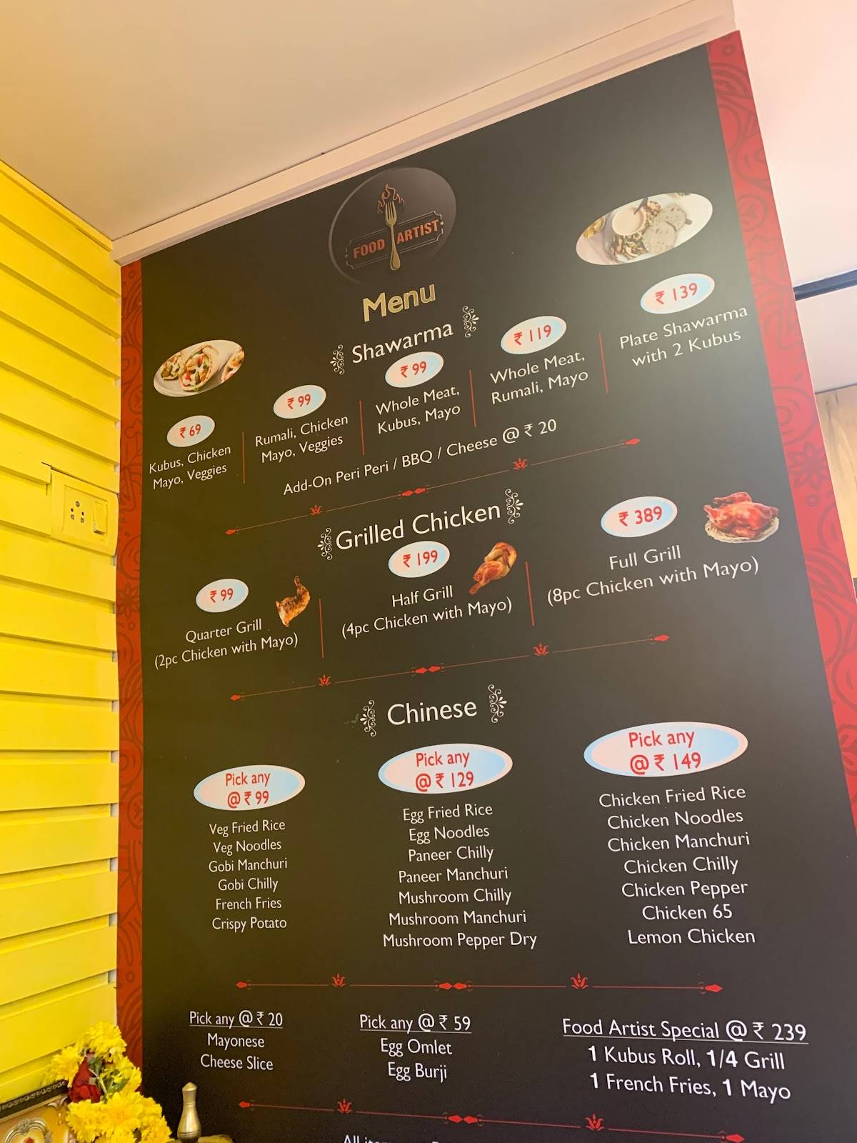 Food Artist menu