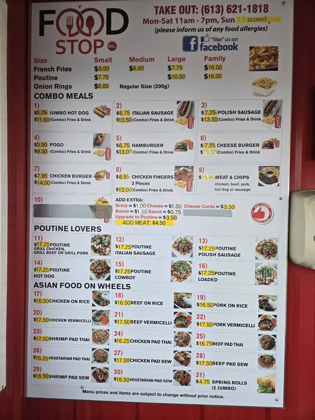 Menu at Food Stop Winchester restaurant, Winchester