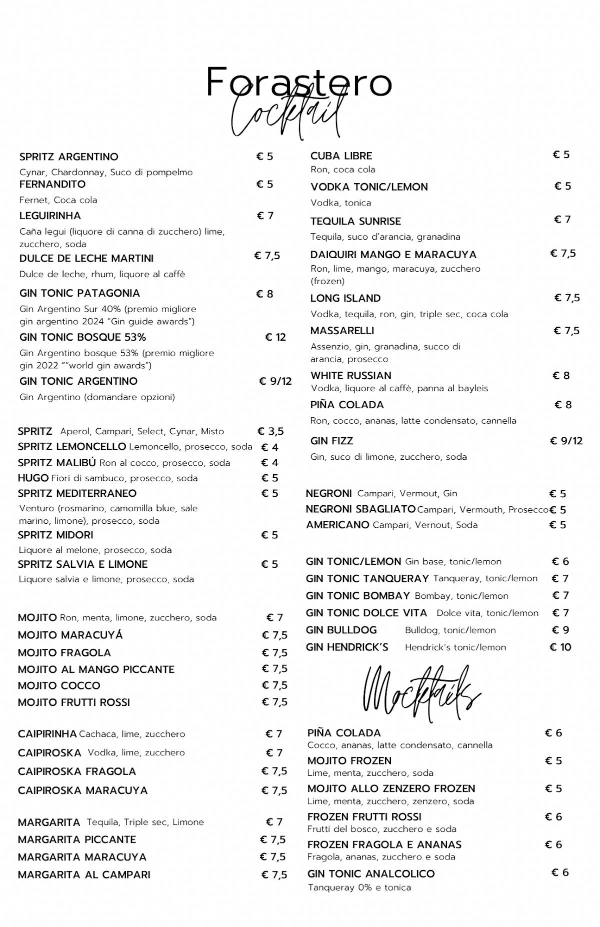 Menu di Forastero PD 