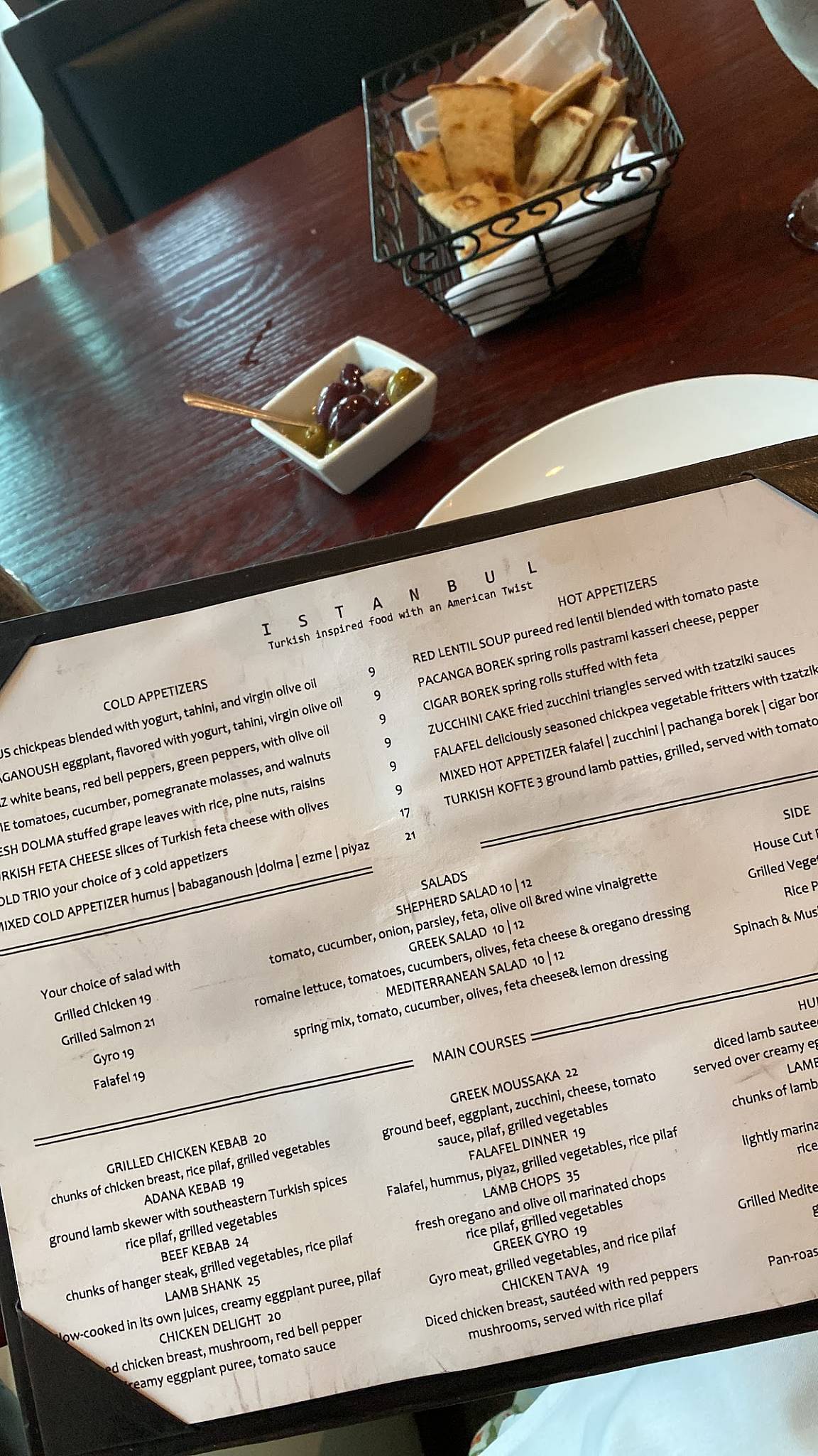 Menu at Istanbul grill & bar, Fort Worth