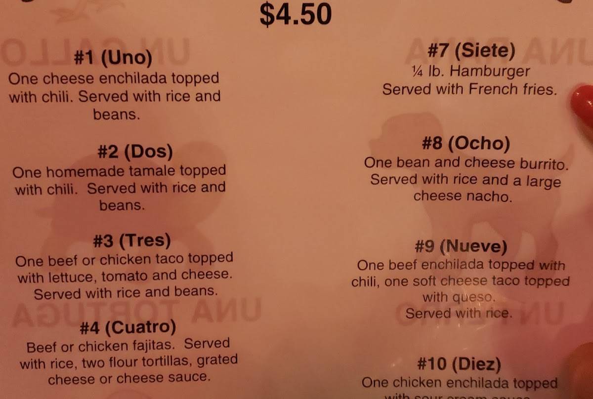 Menu at Pulido's Mexican Restaurant, Fort Worth, Pulido St