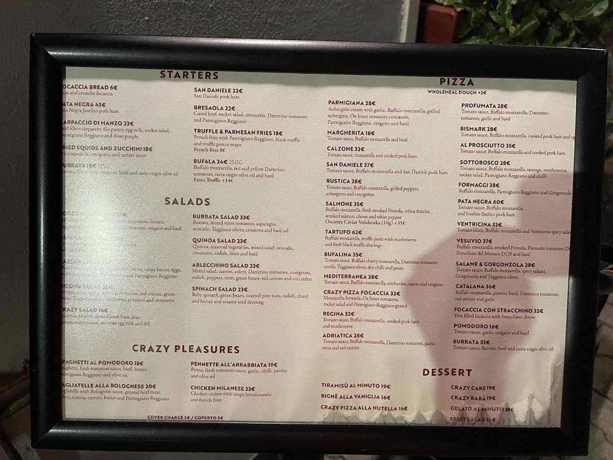 Menu di Crazy Pizza 
