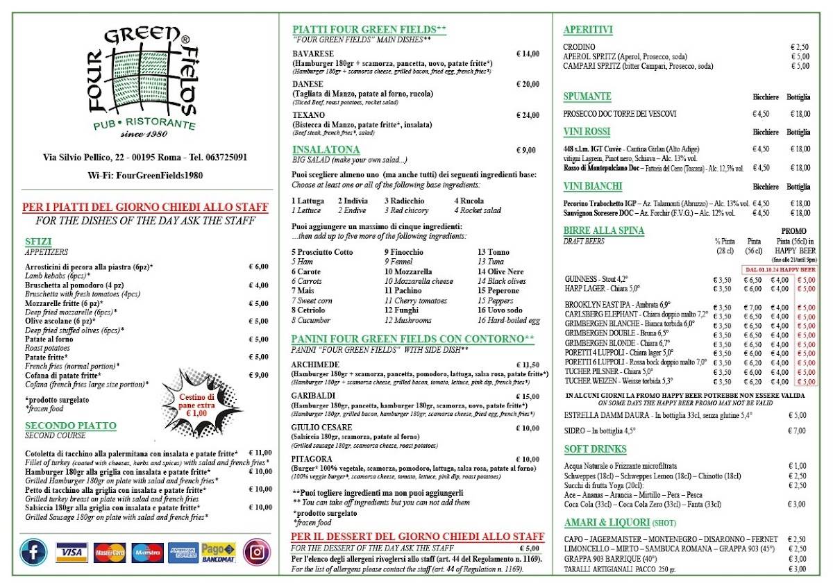 Menu di Four Green Fields 