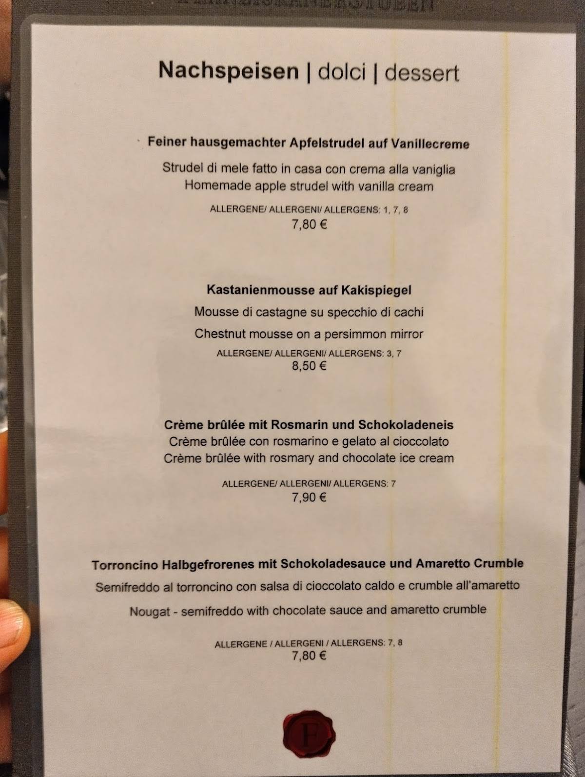 Menu di Franziskanerstuben 