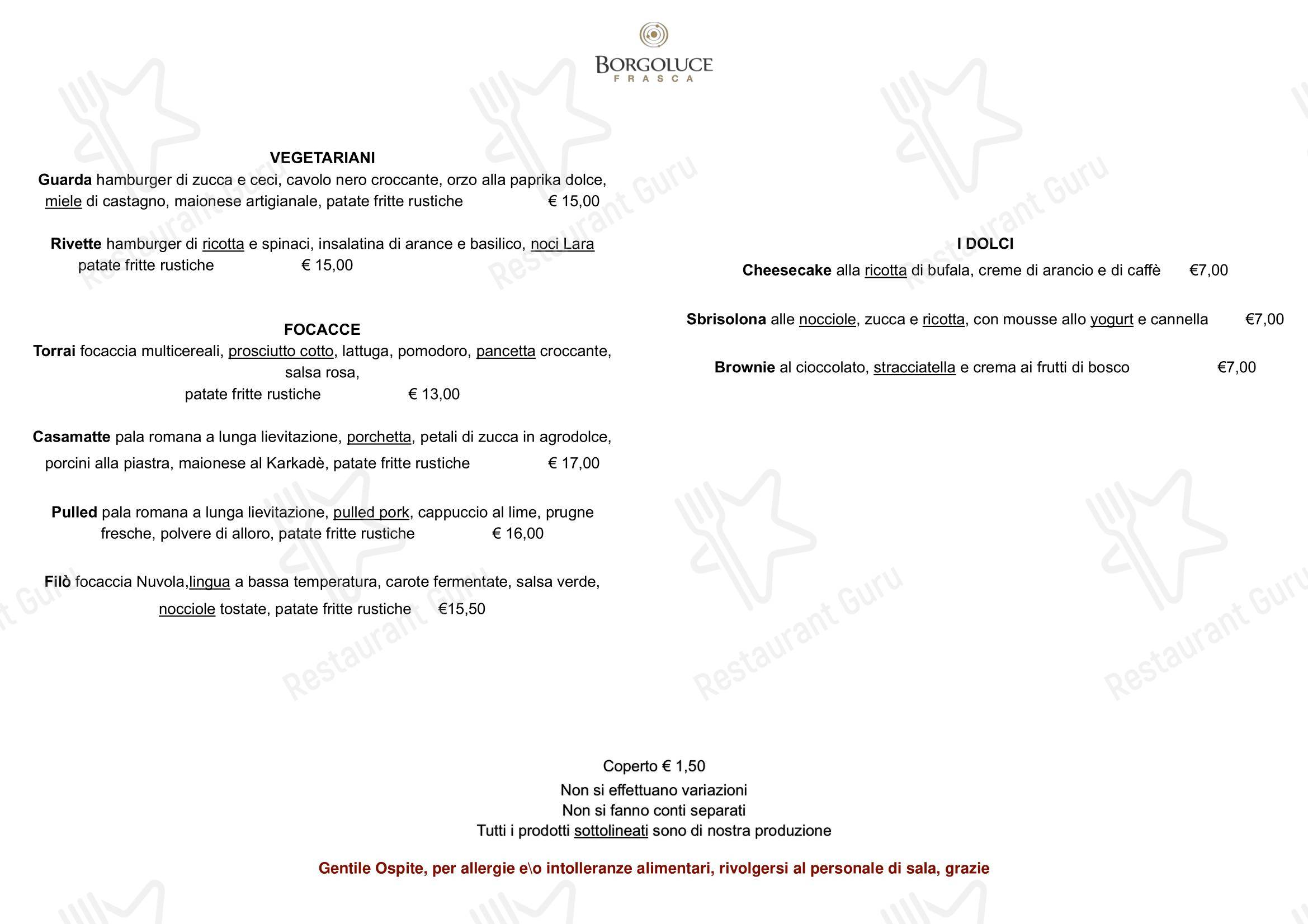Menu per Frasca Borgoluce in Susegana