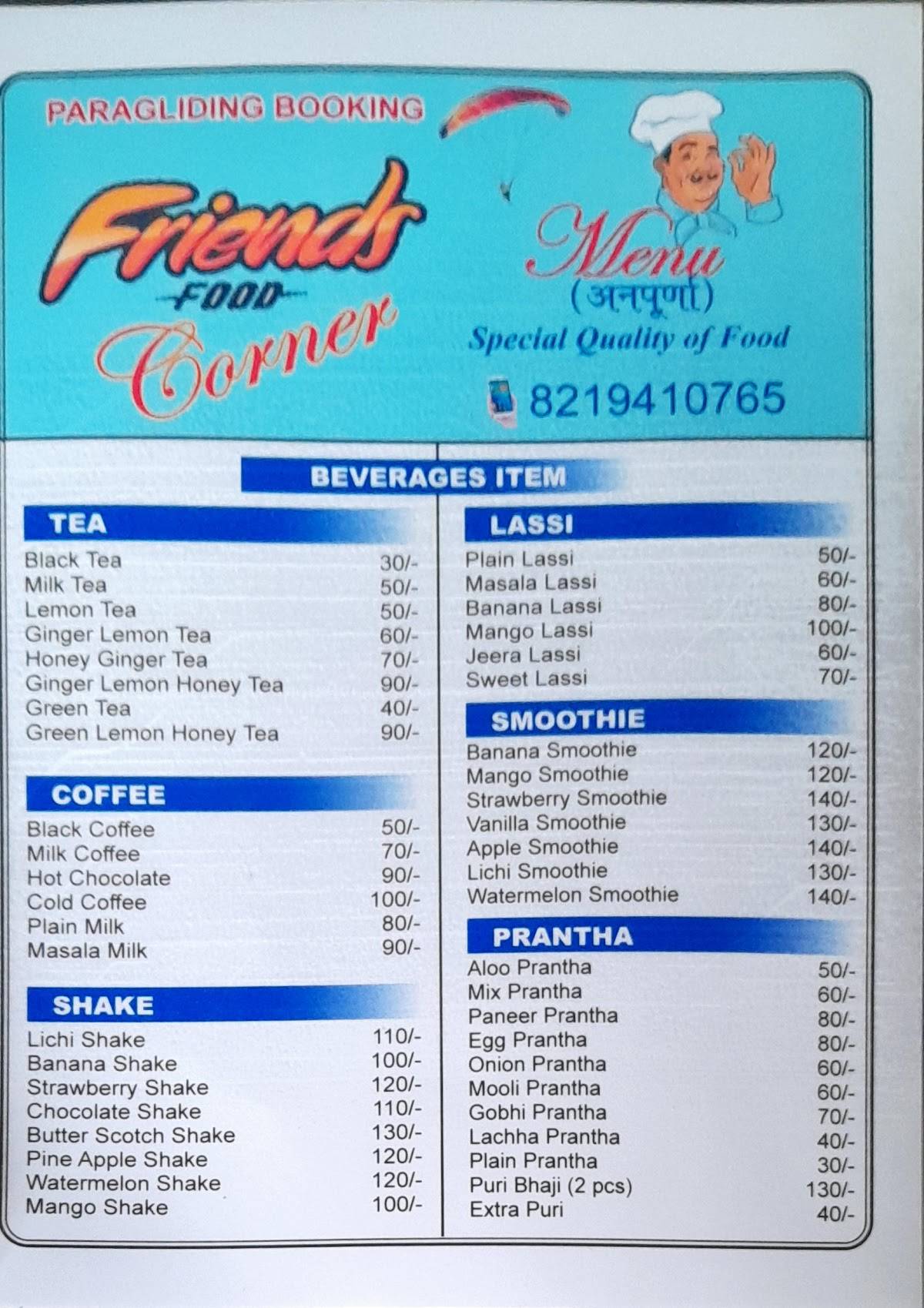 Friends Food Corner menu