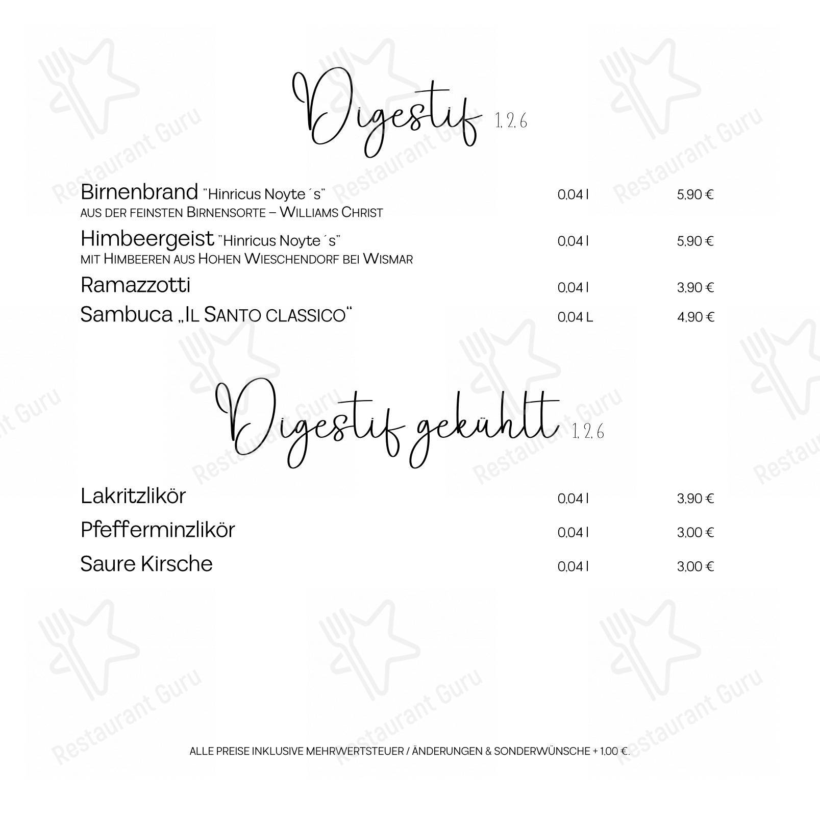 Menu pour Fritz Reuter Stuben (KTV) restaurant