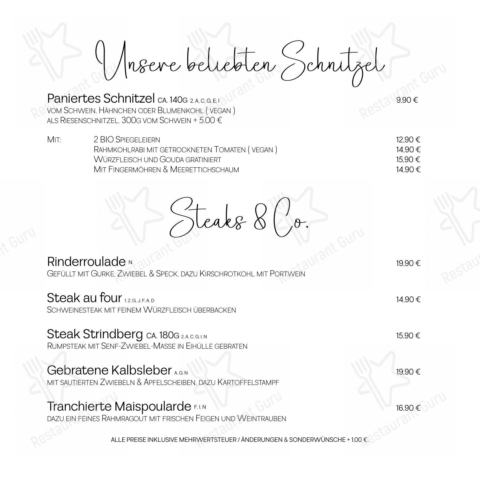 Menu pour Fritz Reuter Stuben (KTV) - Menu