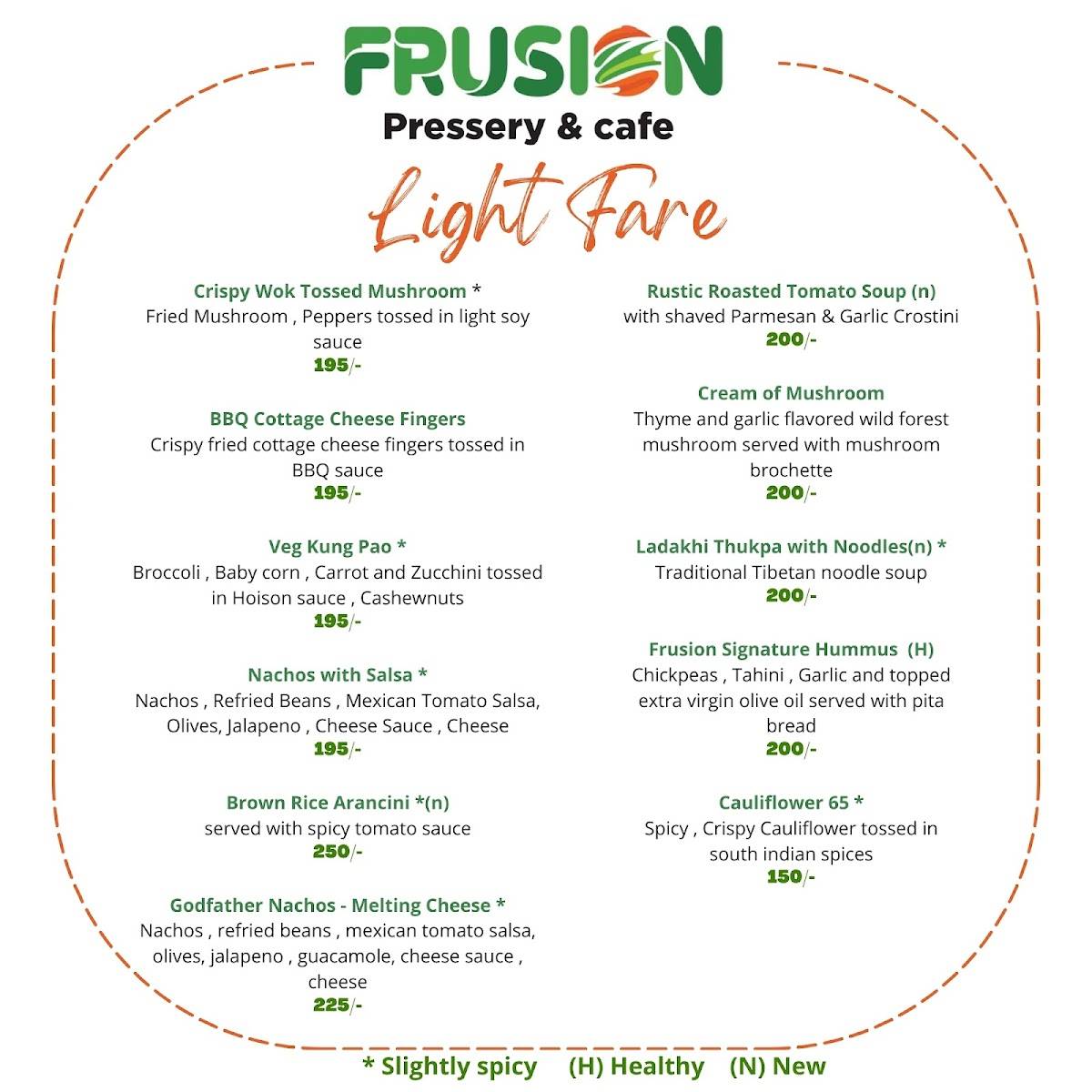 Frusion - Pressery & Cafe menu