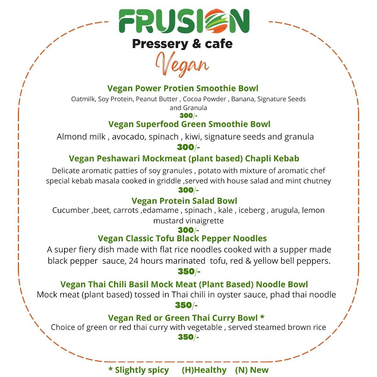 Frusion - Pressery & Cafe menu
