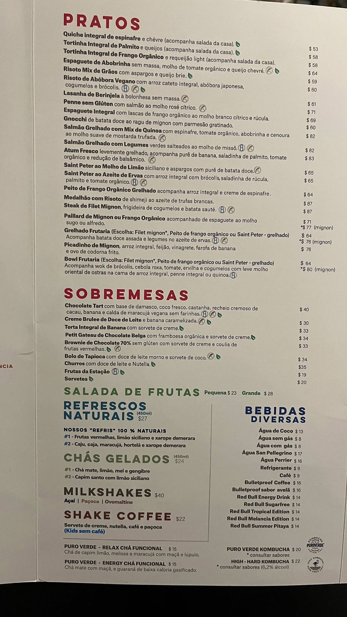 Frutaria São Paulo Morumbi Shopping cardápio