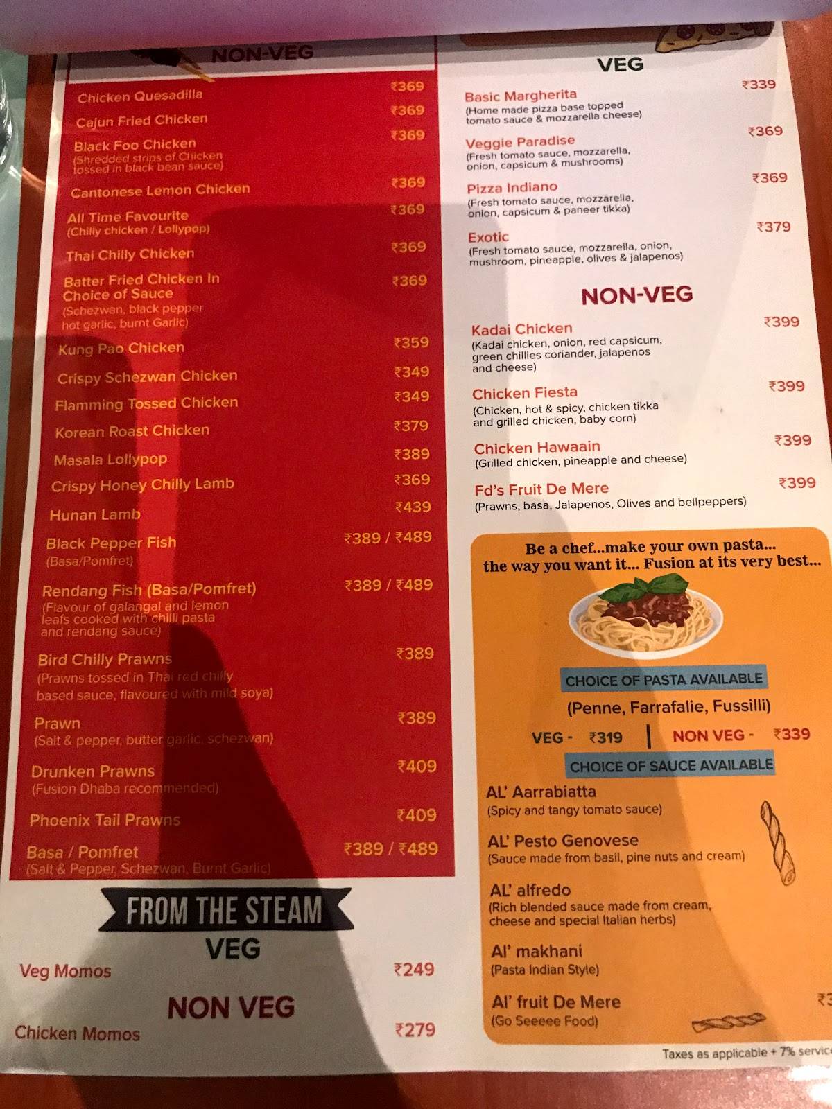 Fusion Dhaba menu