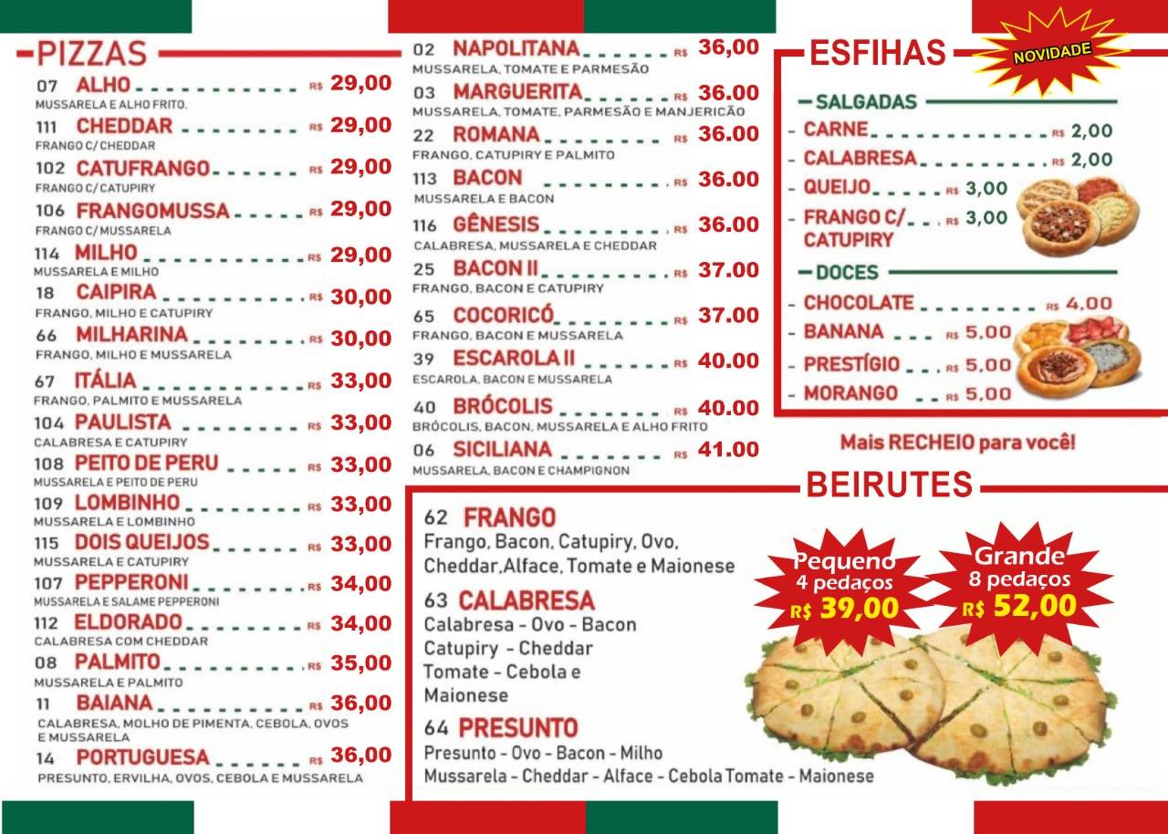 Gênesis Pizzaria cardápio