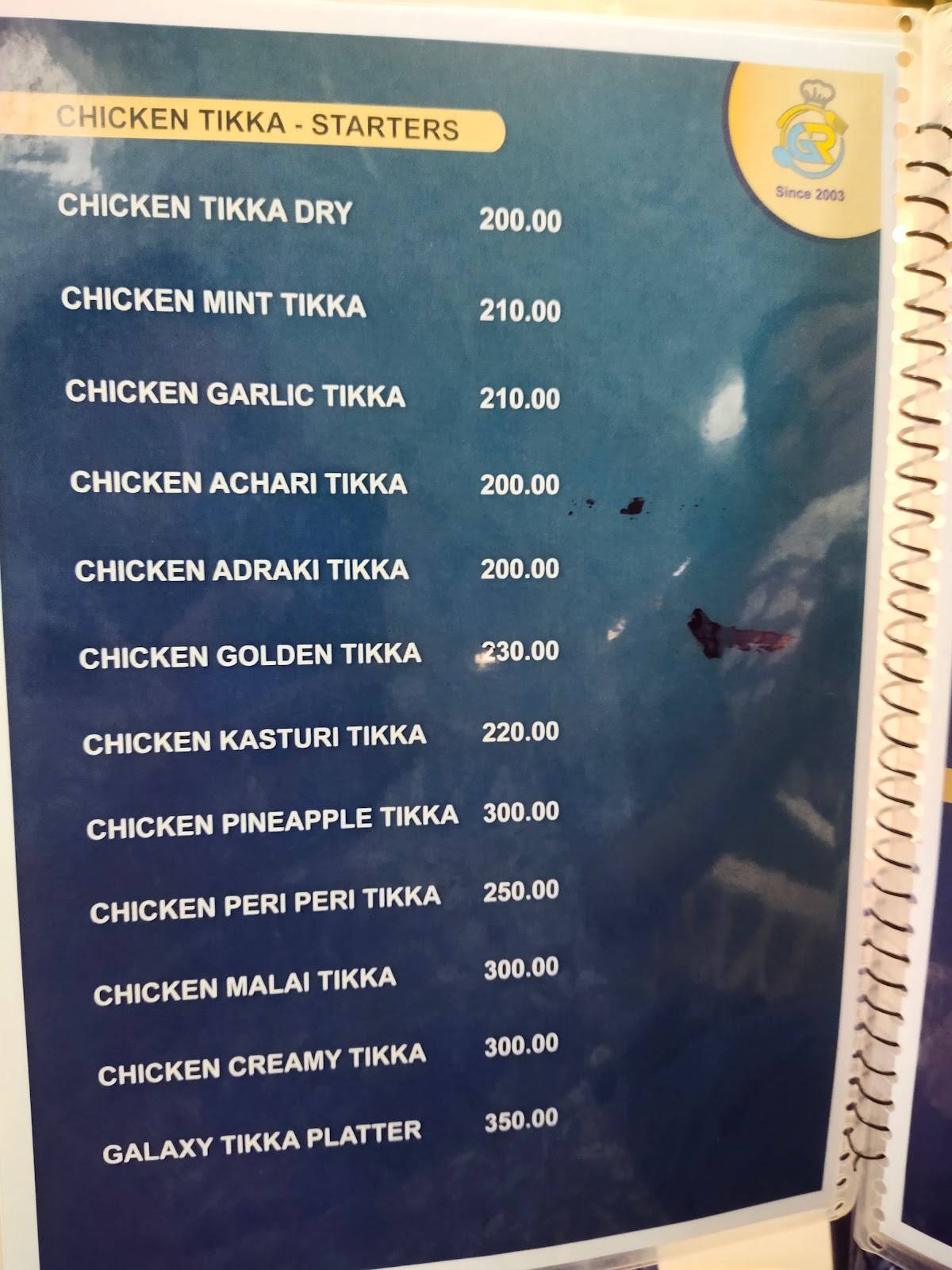 GALAXY RESTAURANT menu